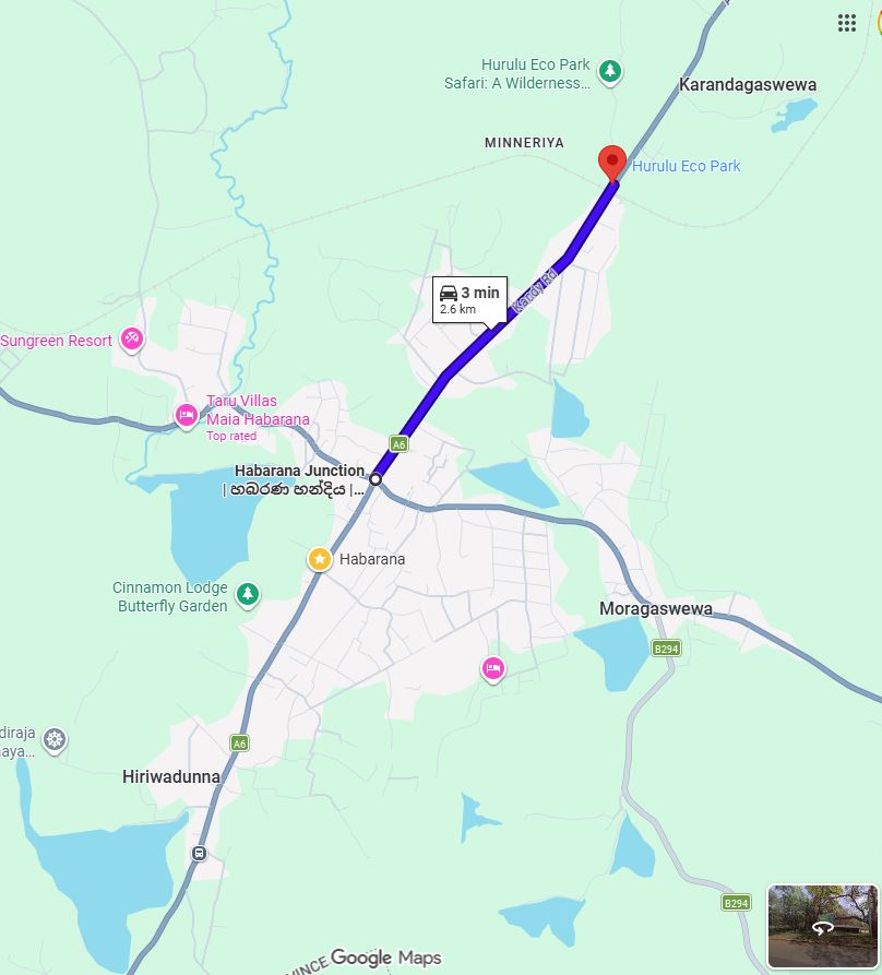 Hurulu Eco Park Location Map